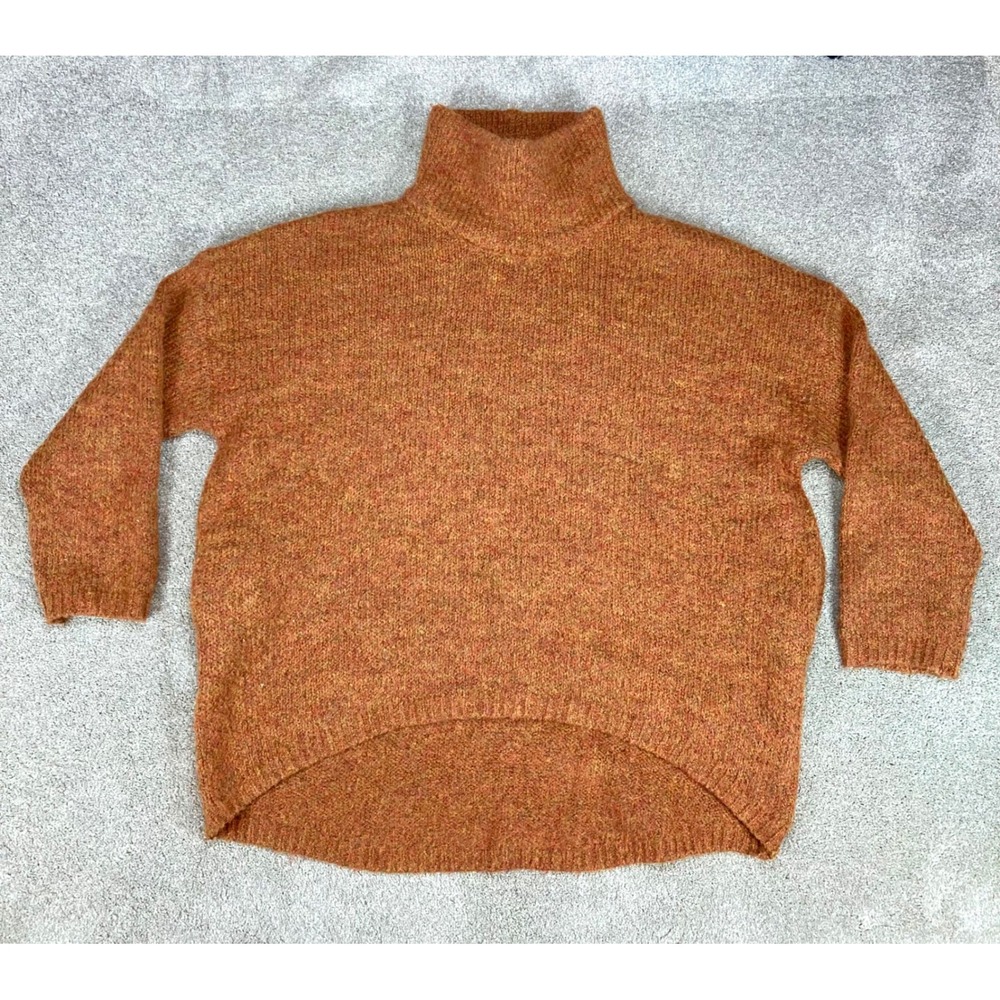 POL Women Oversized Sweater S Burnt Orange Mock Neck Pockets High Low Pullover